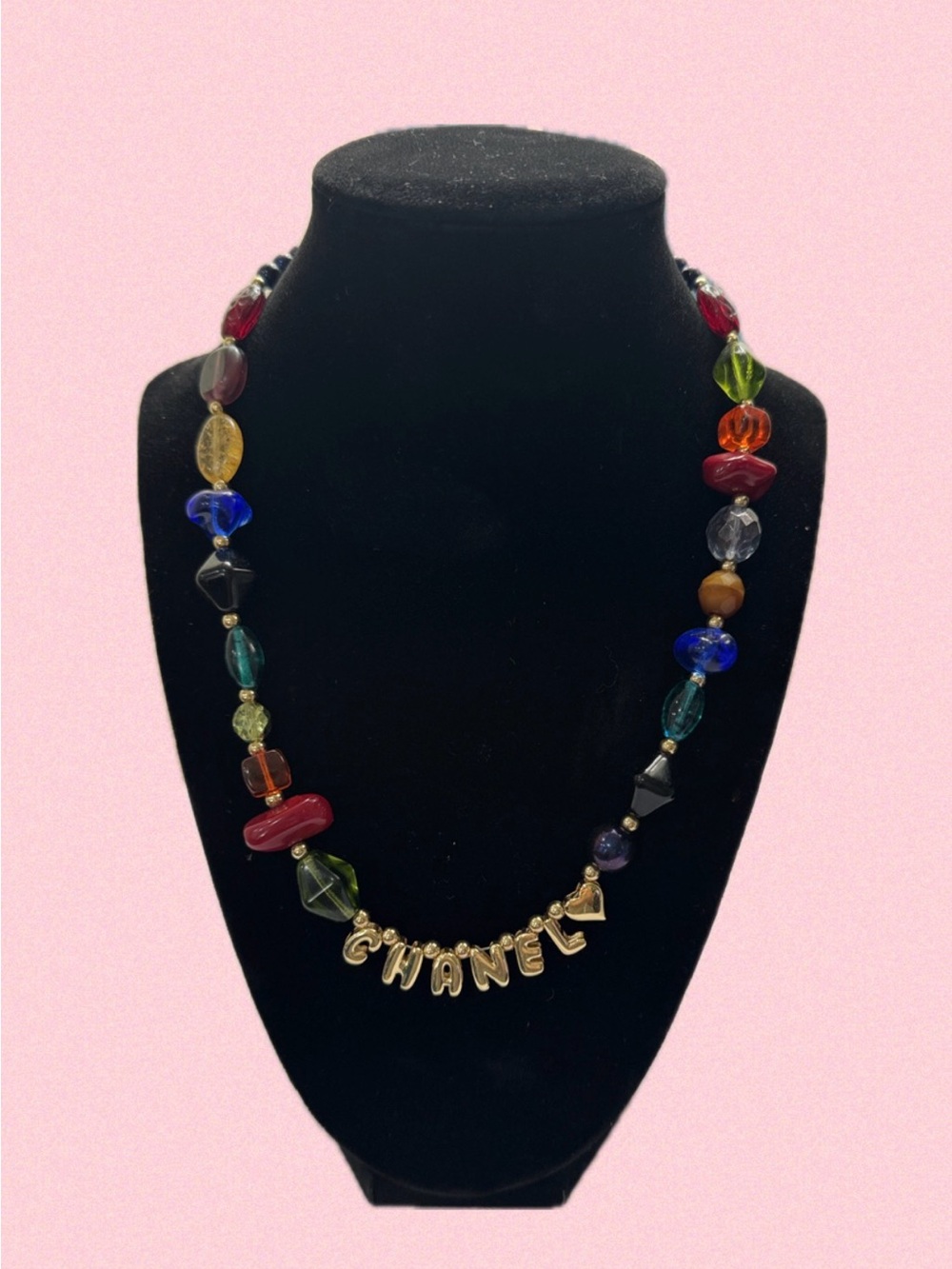 Multicolor Bead Necklace with Gold-Tone Letter Charms